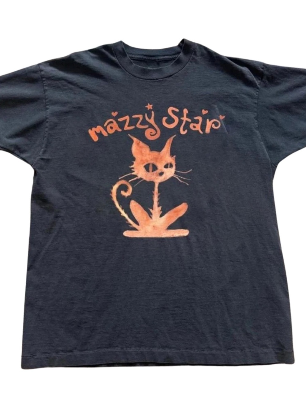 Mazzy Star Cat Graphic Tee - Black with Orange Print Cool Tee